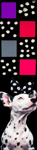 Free dog bookmark featuring a spotted dog with squares and dot patterns